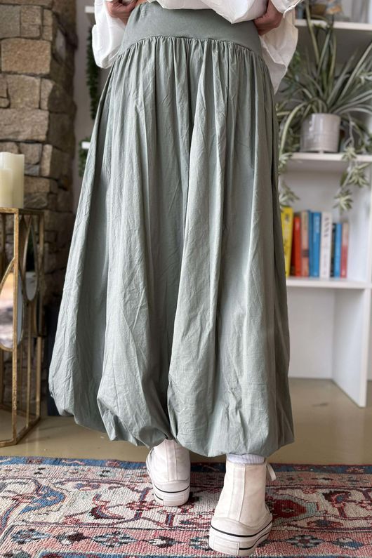 Paloma Bubble Hem Midi Skirt Soft Khaki